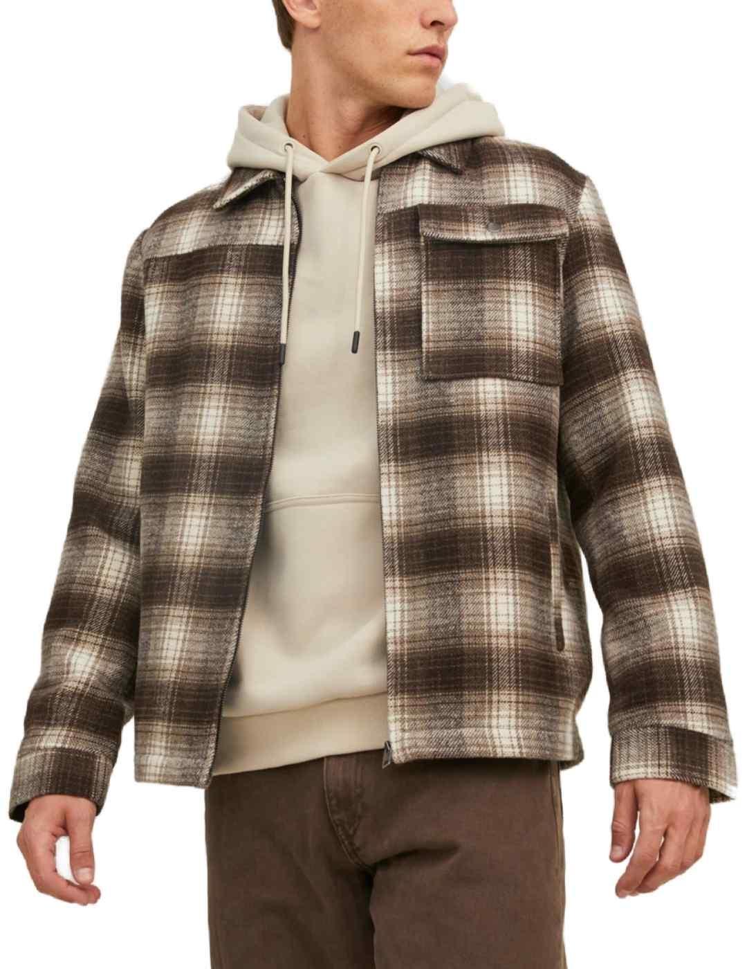 Abrigo de paño Jack&Jones Zac marrón cuadros para hombre