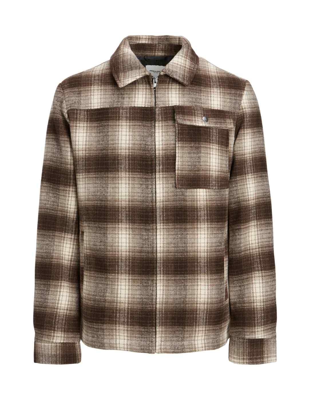 Abrigo de paño Jack&Jones Zac marrón cuadros para hombre