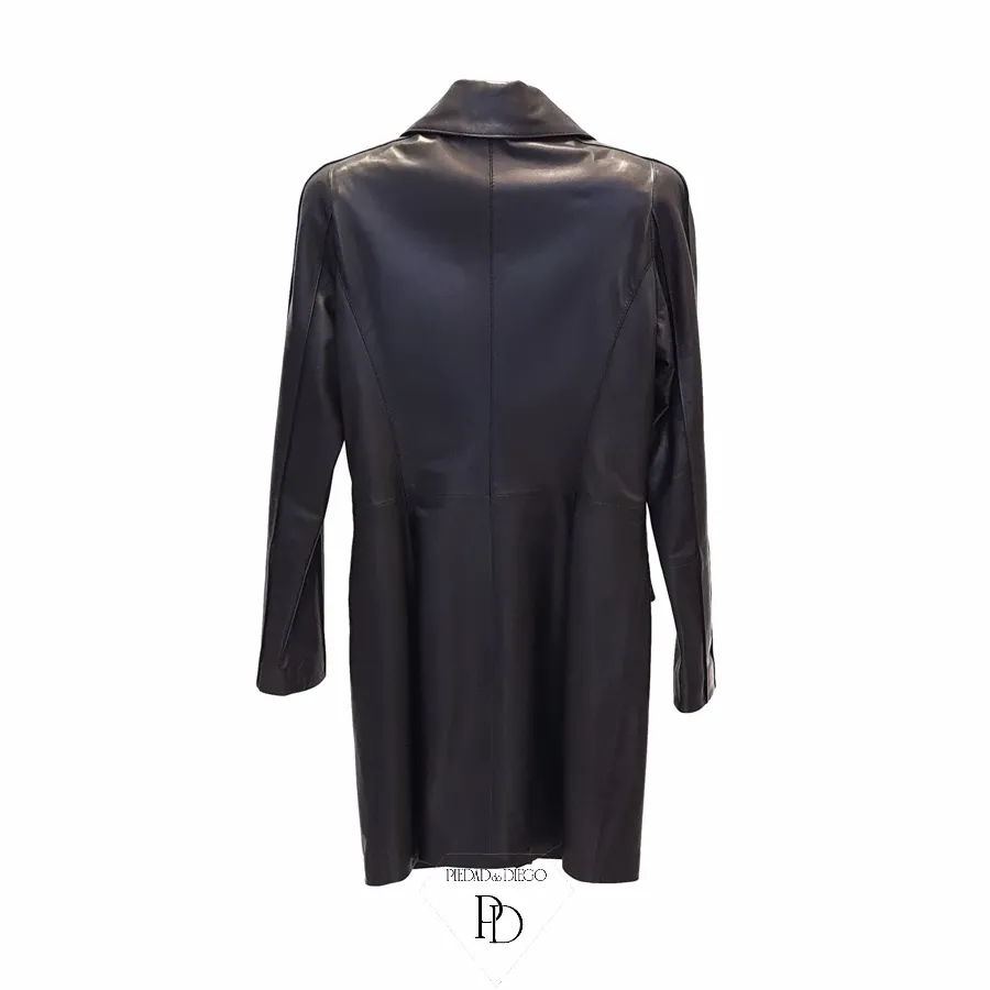 Abrigo de Piel Mujer Cuero Negro Botones – Berarber