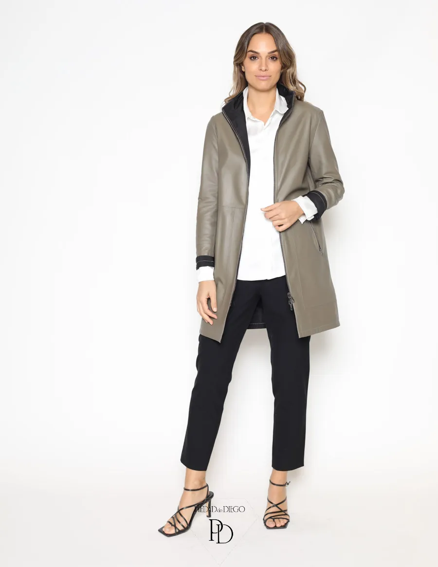 Abrigo de Piel Mujer Reversible Cuero/Gabardina – Paki
