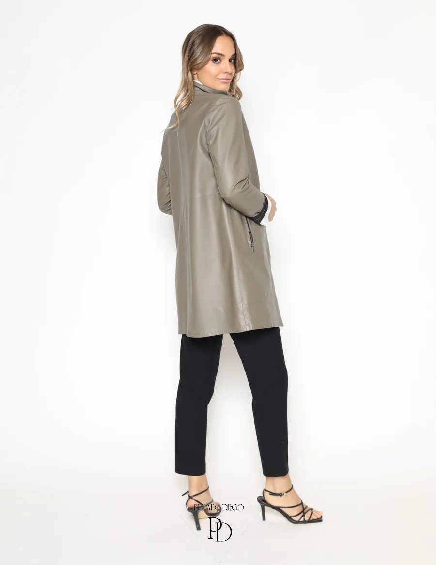 Abrigo de Piel Mujer Reversible Cuero/Gabardina – Paki