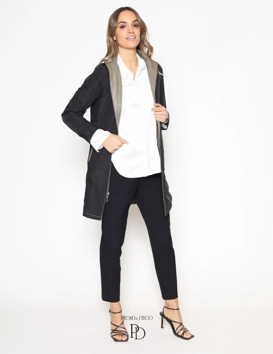 Abrigo de Piel Mujer Reversible Cuero/Gabardina – Paki