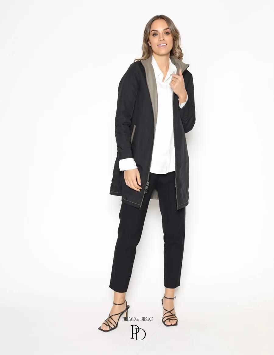 Abrigo de Piel Mujer Reversible Cuero/Gabardina – Paki