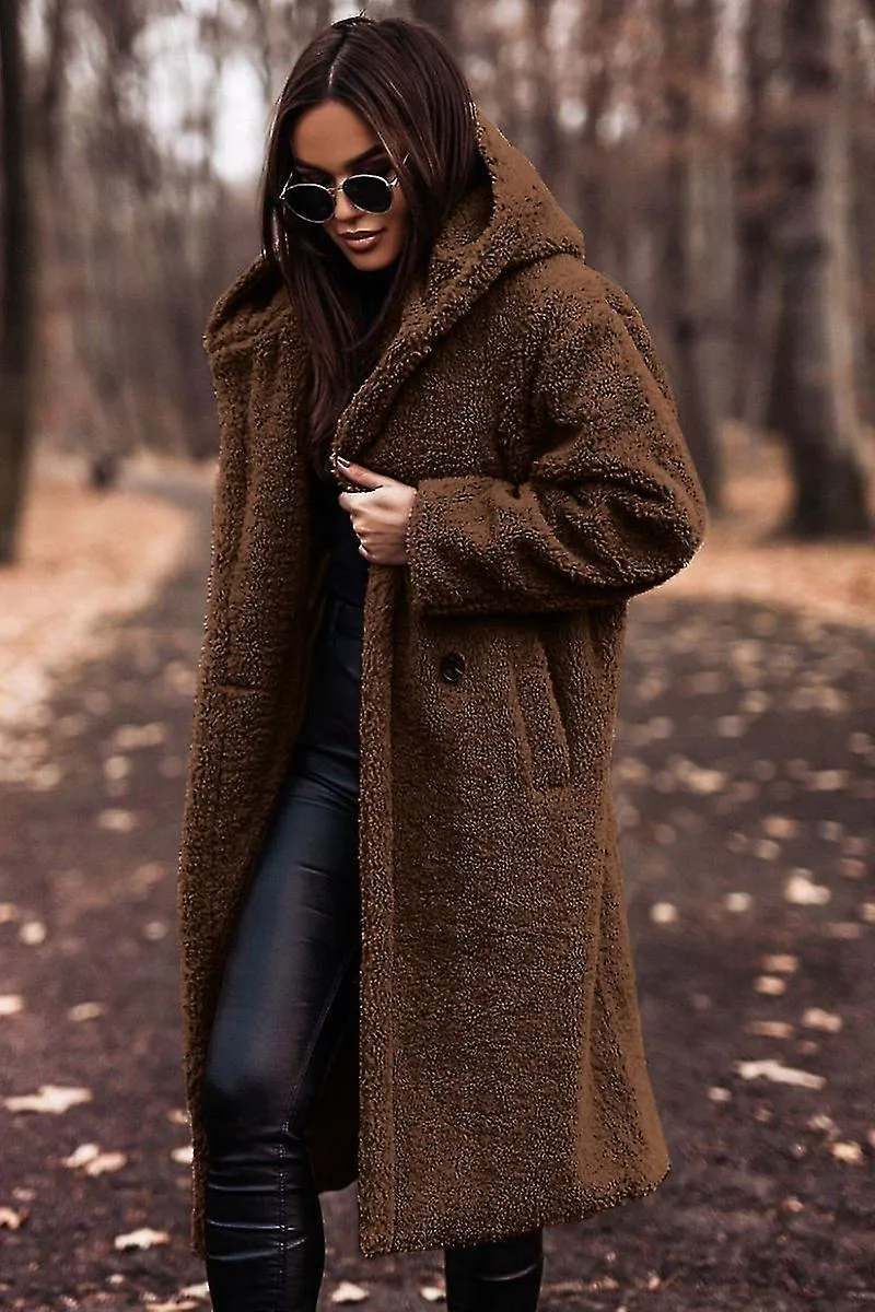 ABRIGO LARGO DE MODA DE INVIERNO ABRIGO DE MUJER DE LANA DE MANGA LARGA DE COLOR SóLIDOYUJIA
