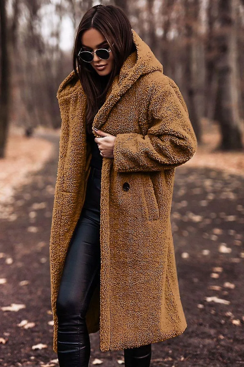 ABRIGO LARGO DE MODA DE INVIERNO ABRIGO DE MUJER DE LANA DE MANGA LARGA DE COLOR SóLIDOYUJIA