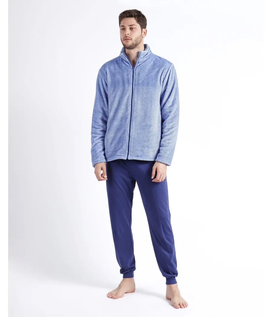 Bata corta invierno hombre Admas Classic jacquard azul bolsillos coralina