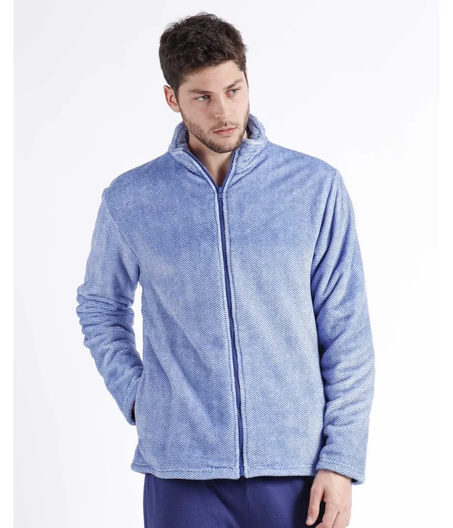 Bata corta invierno hombre Admas Classic jacquard azul bolsillos coralina