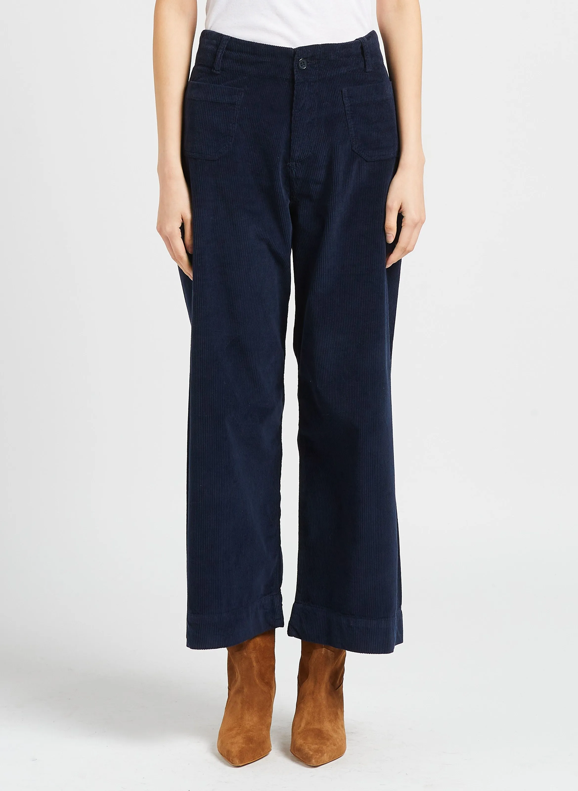 BERENICE JAKARTA  PANTALóN ANCHO DE MEZCLA DE ALGODóN DE TALLE ALTO EN AZUL