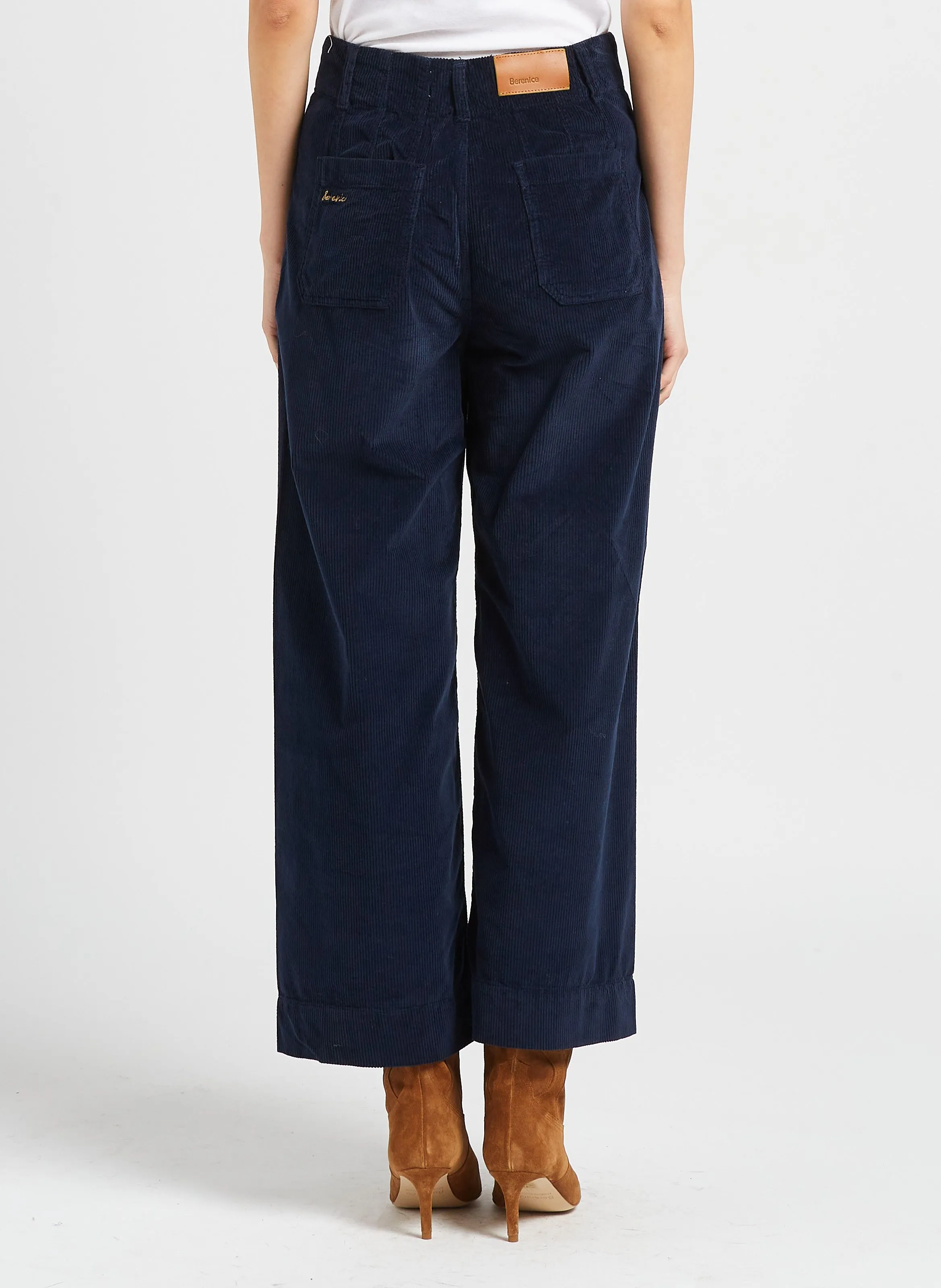 BERENICE JAKARTA  PANTALóN ANCHO DE MEZCLA DE ALGODóN DE TALLE ALTO EN AZUL
