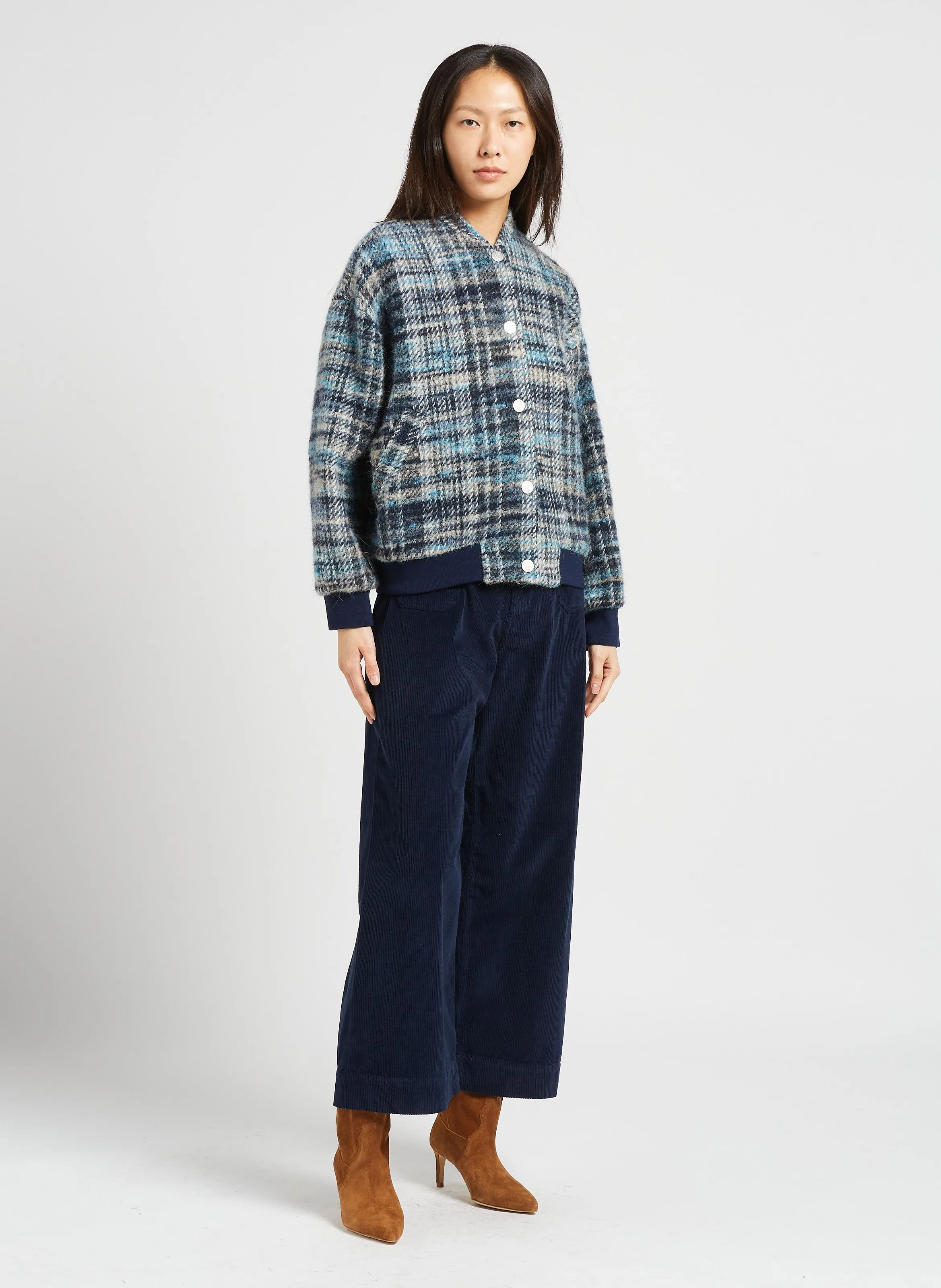 BERENICE JAKARTA  PANTALóN ANCHO DE MEZCLA DE ALGODóN DE TALLE ALTO EN AZUL