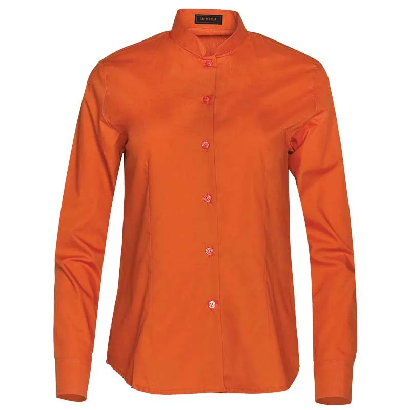 BLUSA COLOR CALDERA DE MUJER CON CUELLO MAO Y MANGA LARGA YUAN  ROGER