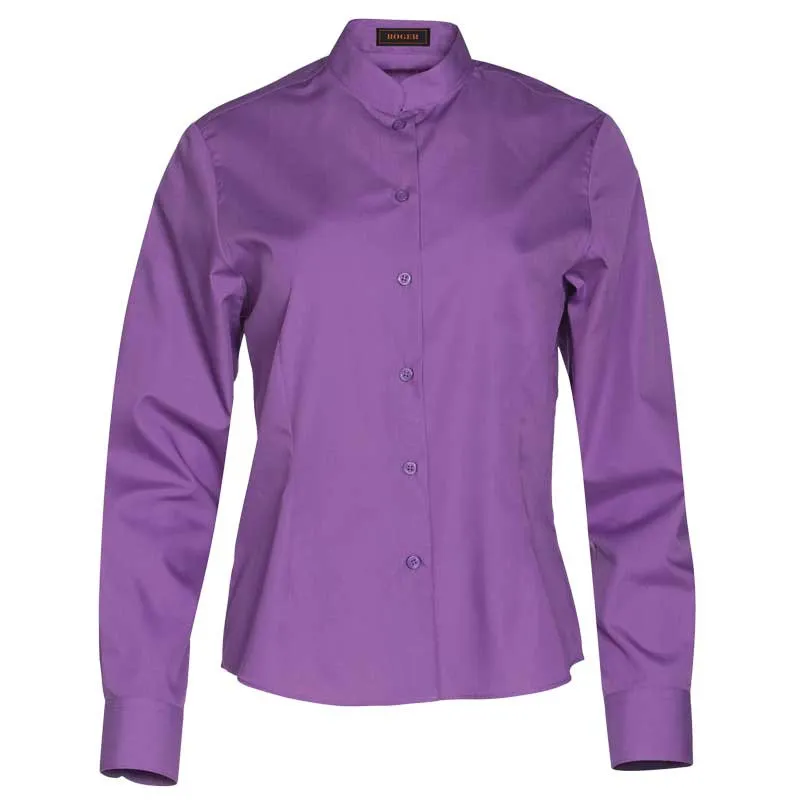 BLUSA COLOR NAZARENO DE MUJER CON CUELLO MAO Y MANGA LARGA YUAN  ROGER