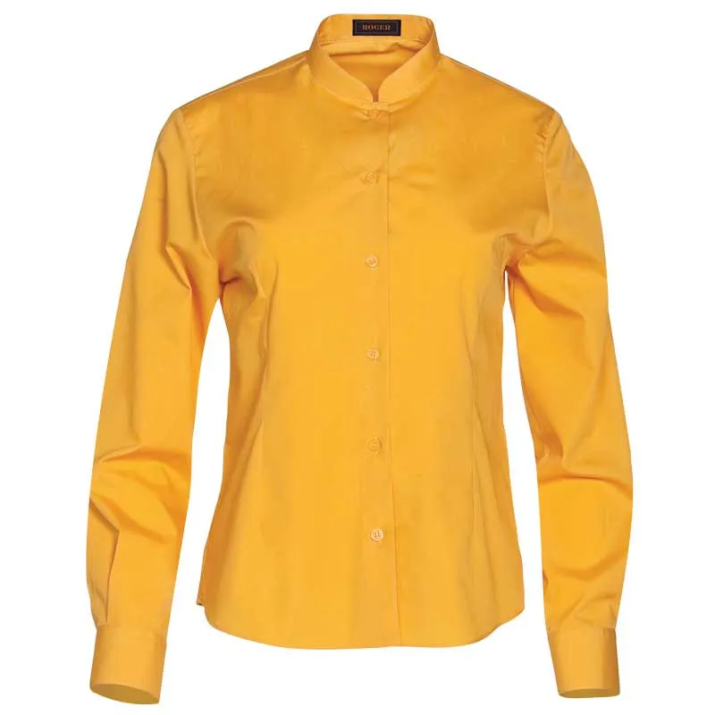 BLUSA DE MUJER COLOR MOSTAZA CON CUELLO MAO DE MANGA LARGA YUAN  ROGER