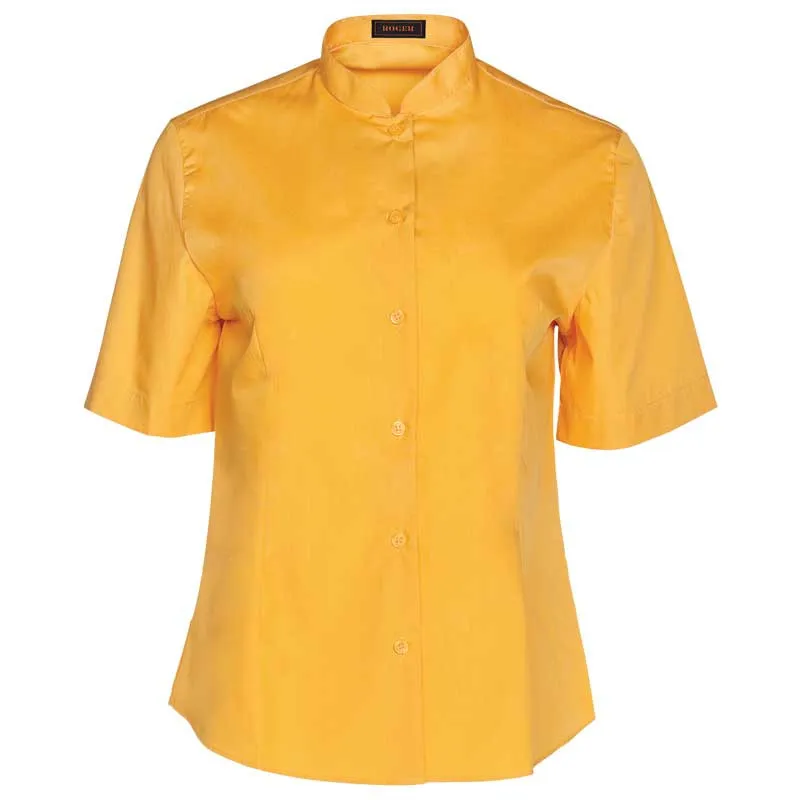 BLUSA DE MUJER COLOR MOSTAZA EN MANGA CORTA Y CUELLO MAO YUAN  ROGER