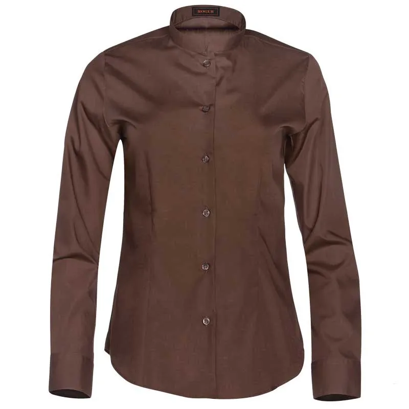 BLUSA MARRóN DE MUJER CON CUELLO MAO Y MANGA LARGA YUAN  ROGER
