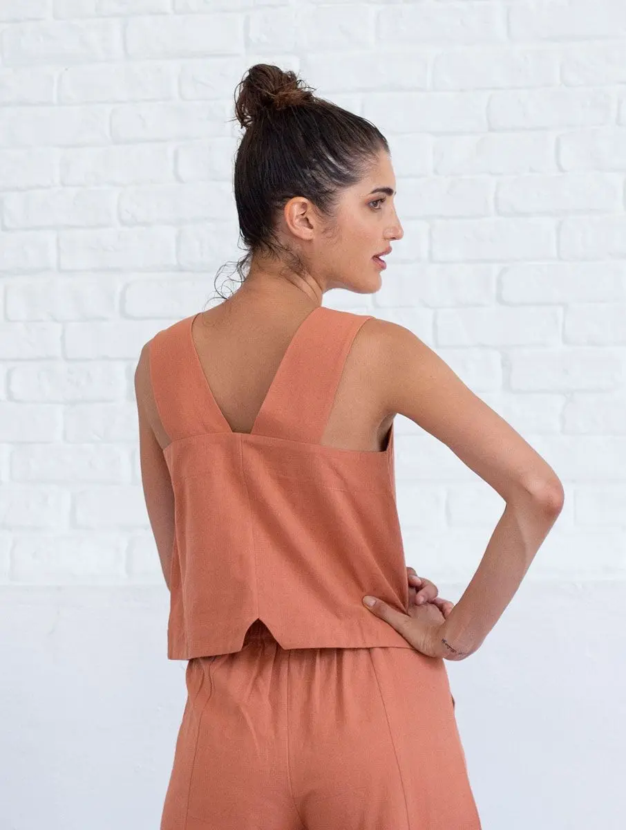 Blusa sin mangas de lino y algodón orgánico