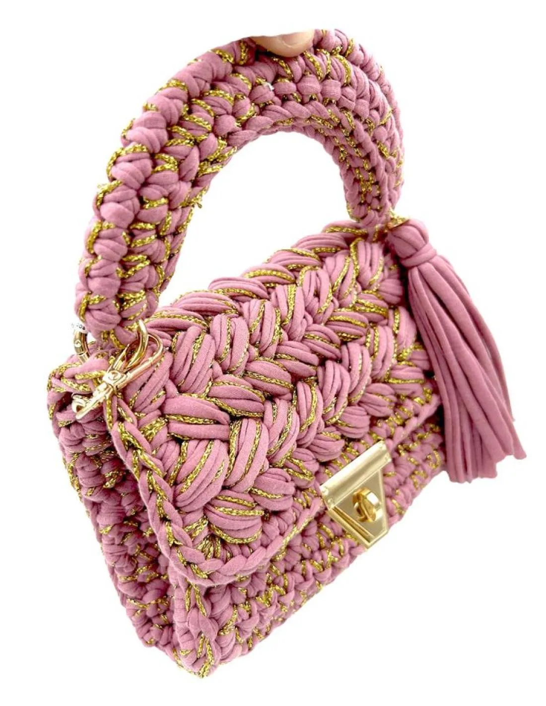 BOLSOS CROCHET FIESTA MORADOS Y DORADOS PARA BODAS
