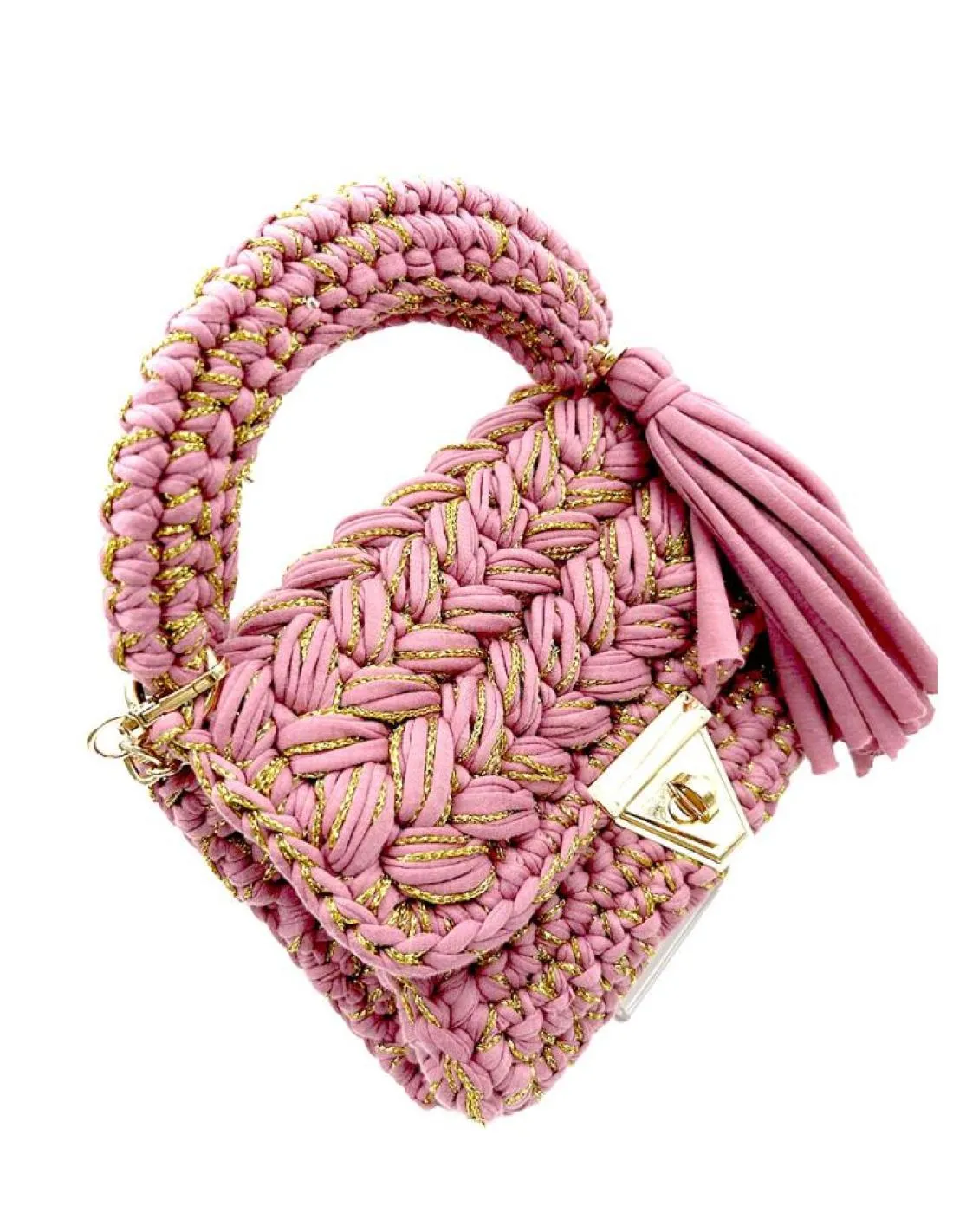 BOLSOS CROCHET FIESTA MORADOS Y DORADOS PARA BODAS