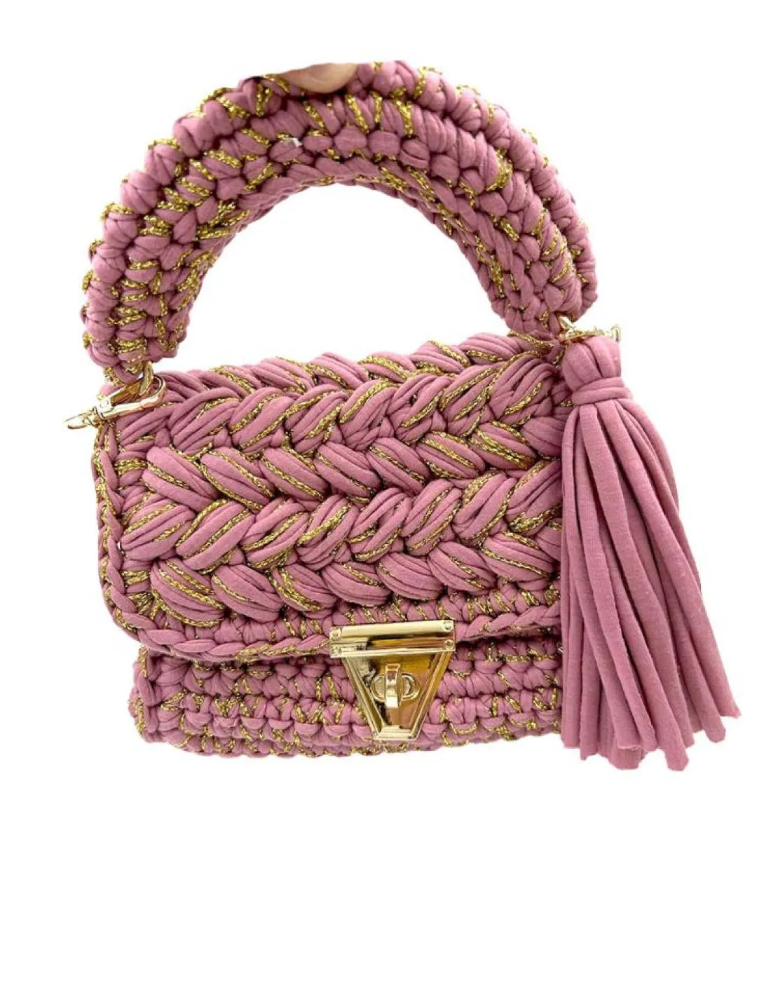 BOLSOS CROCHET FIESTA MORADOS Y DORADOS PARA BODAS