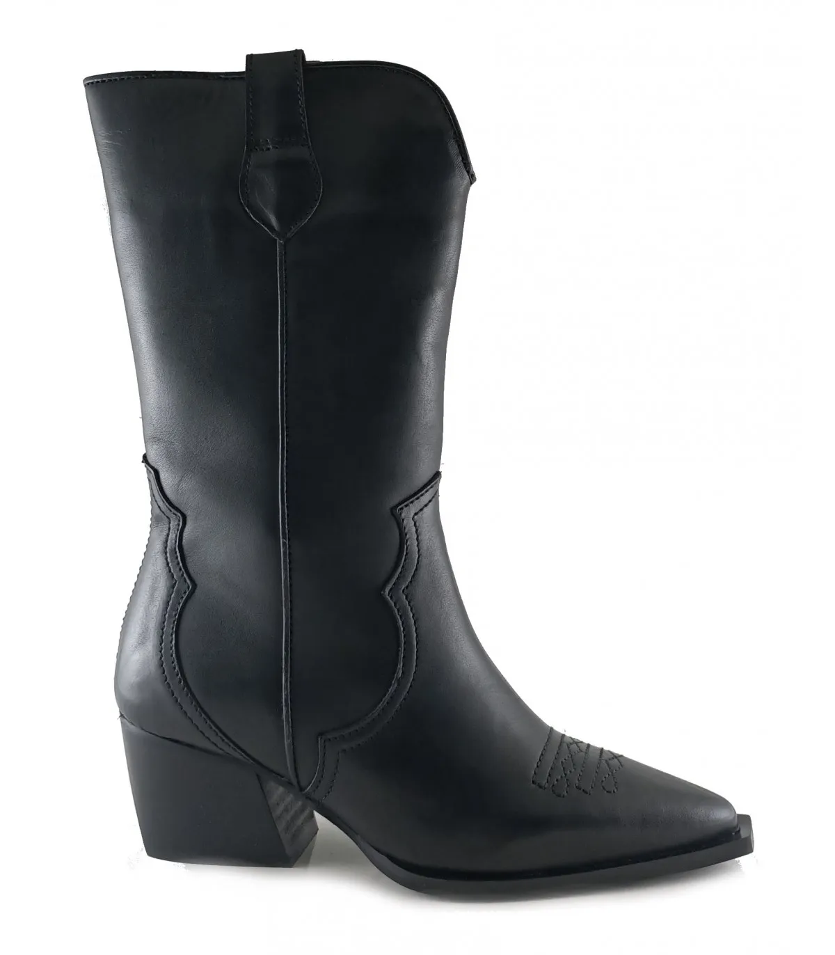 Bota alta en piel negra de mujer