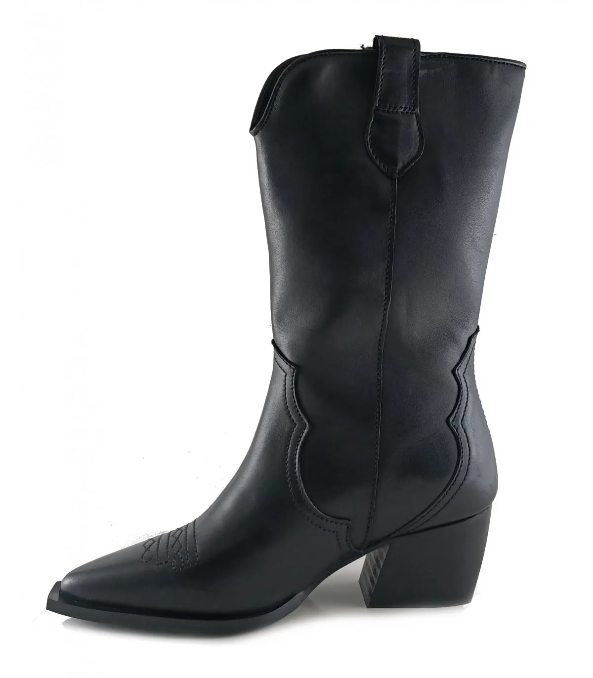 Bota alta en piel negra de mujer