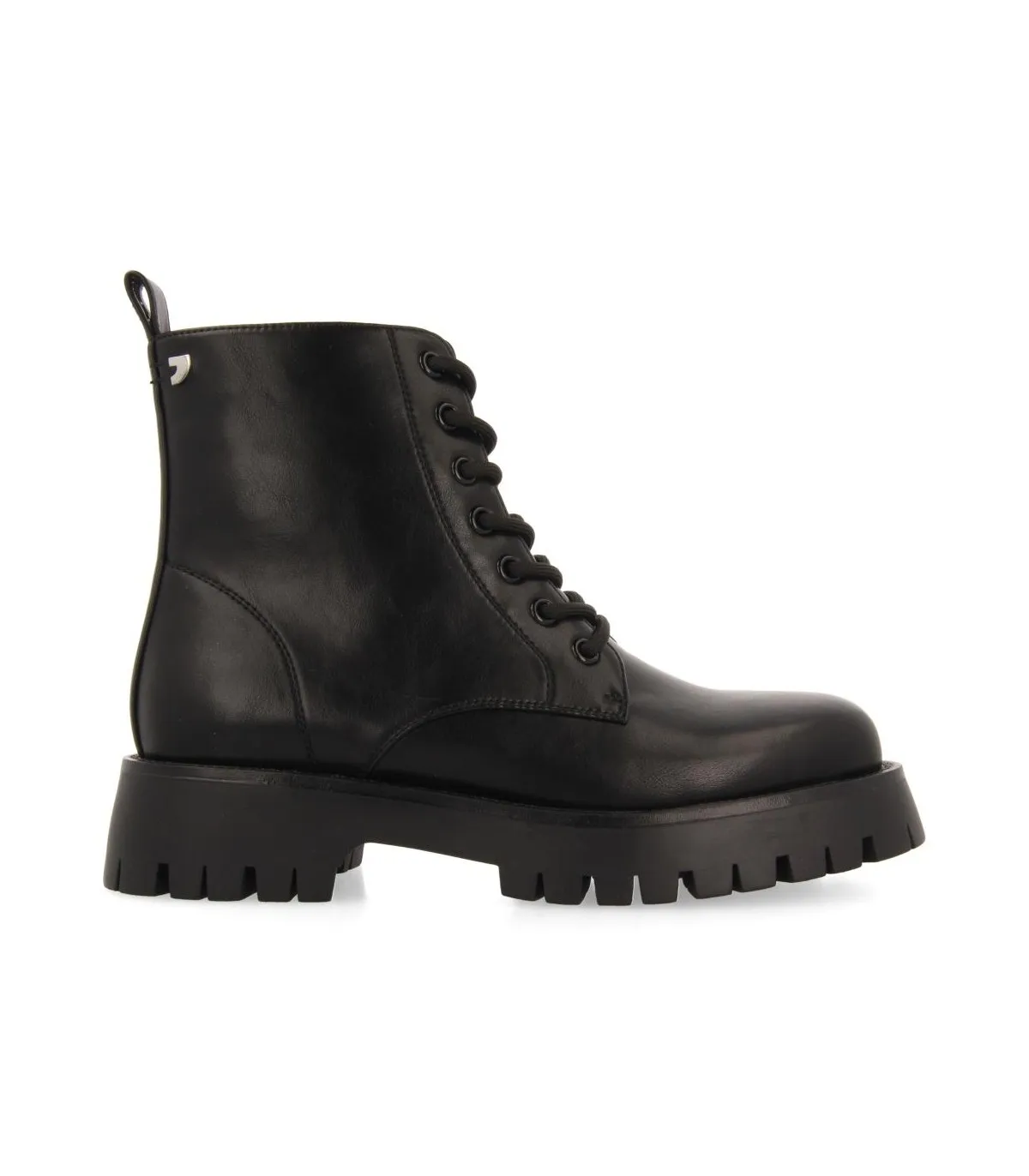 Bota de cordones en piel negra de mujer