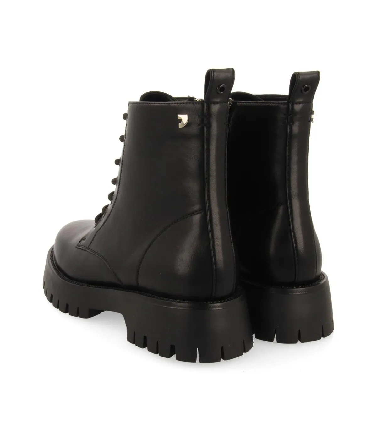 Bota de cordones en piel negra de mujer