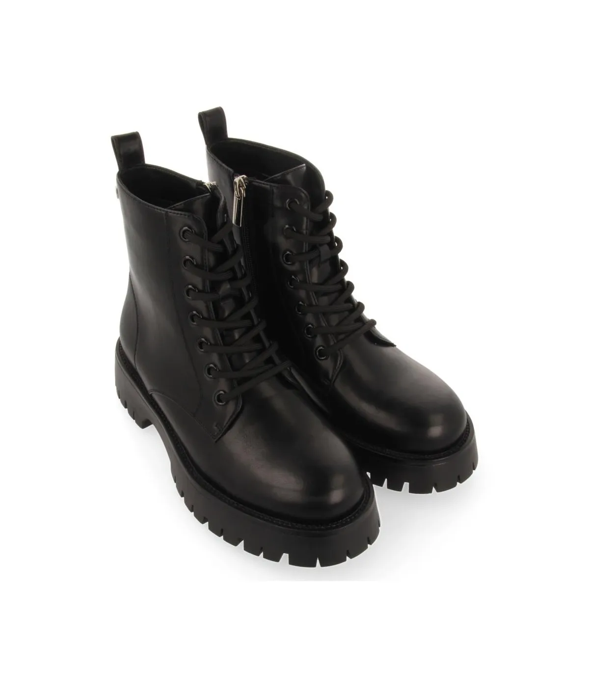 Bota de cordones en piel negra de mujer