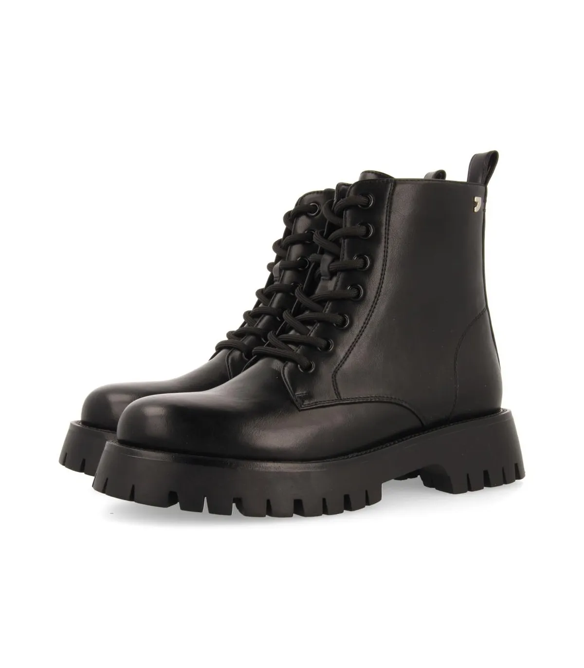 Bota de cordones en piel negra de mujer
