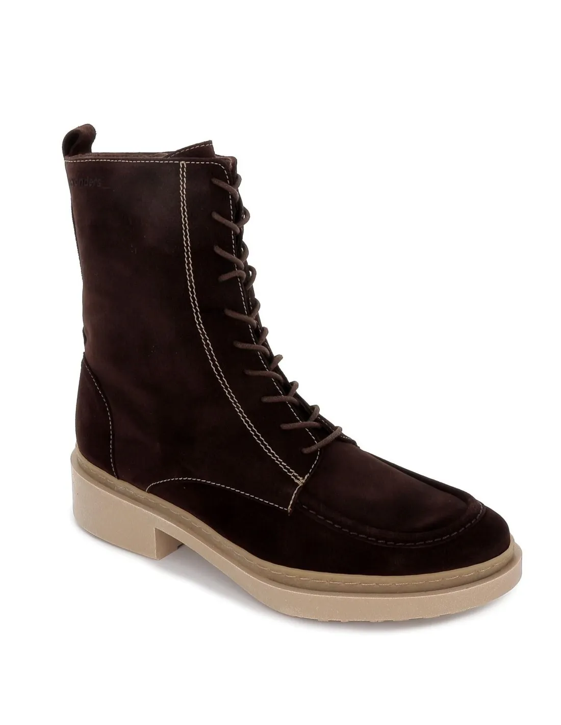 Bota plantilla acolchada cordones piel mujer marrón Wonders