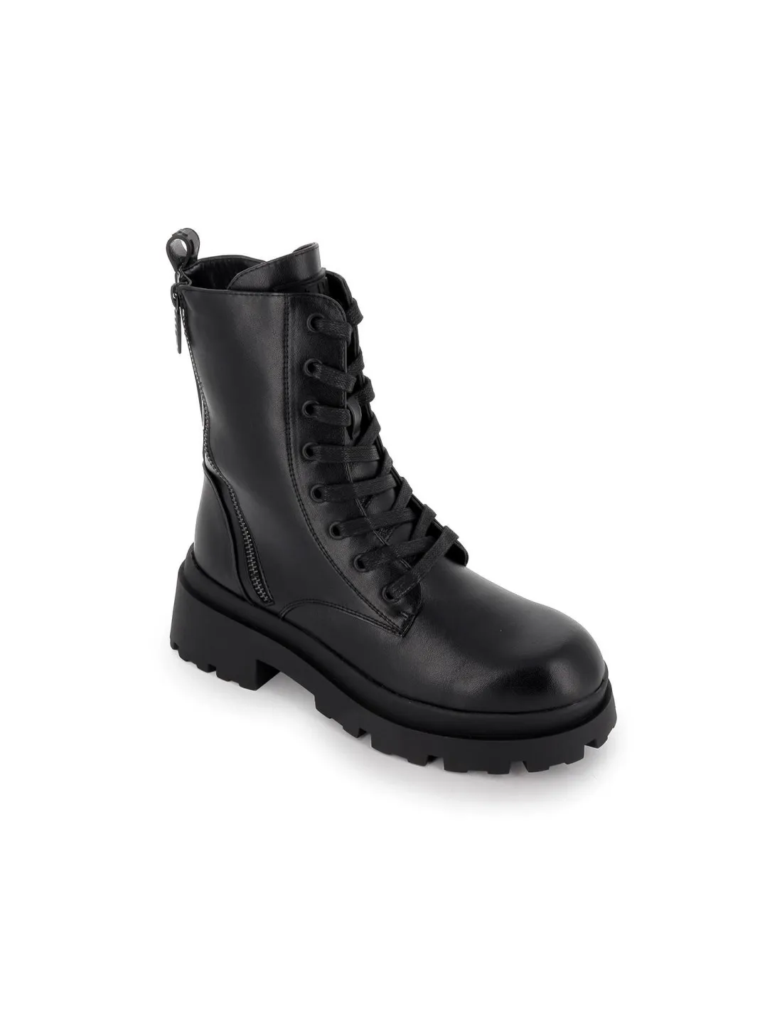 Bota tipo militar cordones y cremallera negro para mujer Mustang