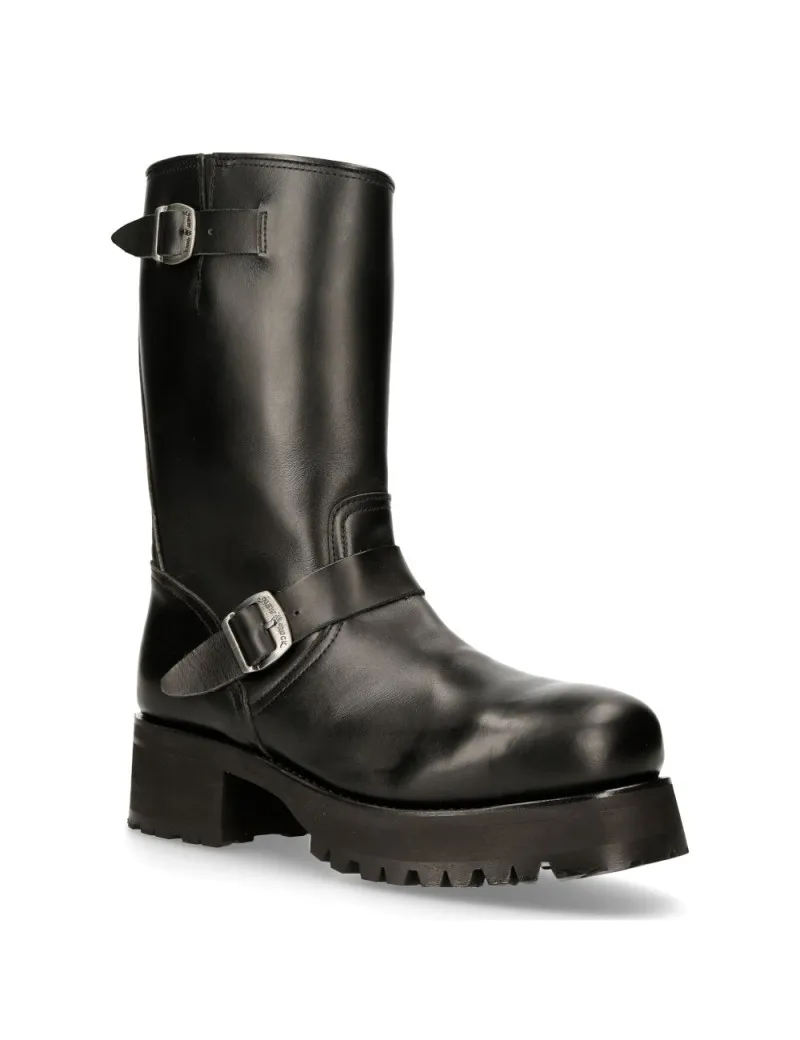 Botas moteras negras de piel para hombre