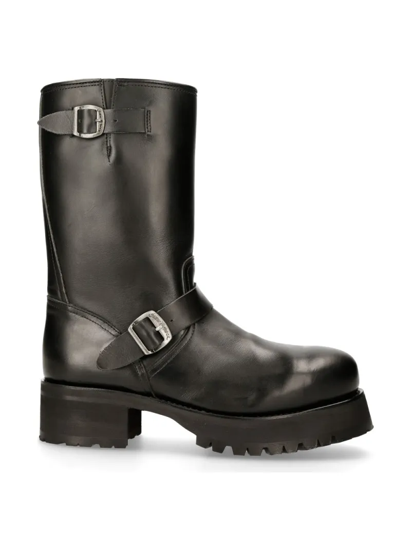 Botas moteras negras de piel para hombre