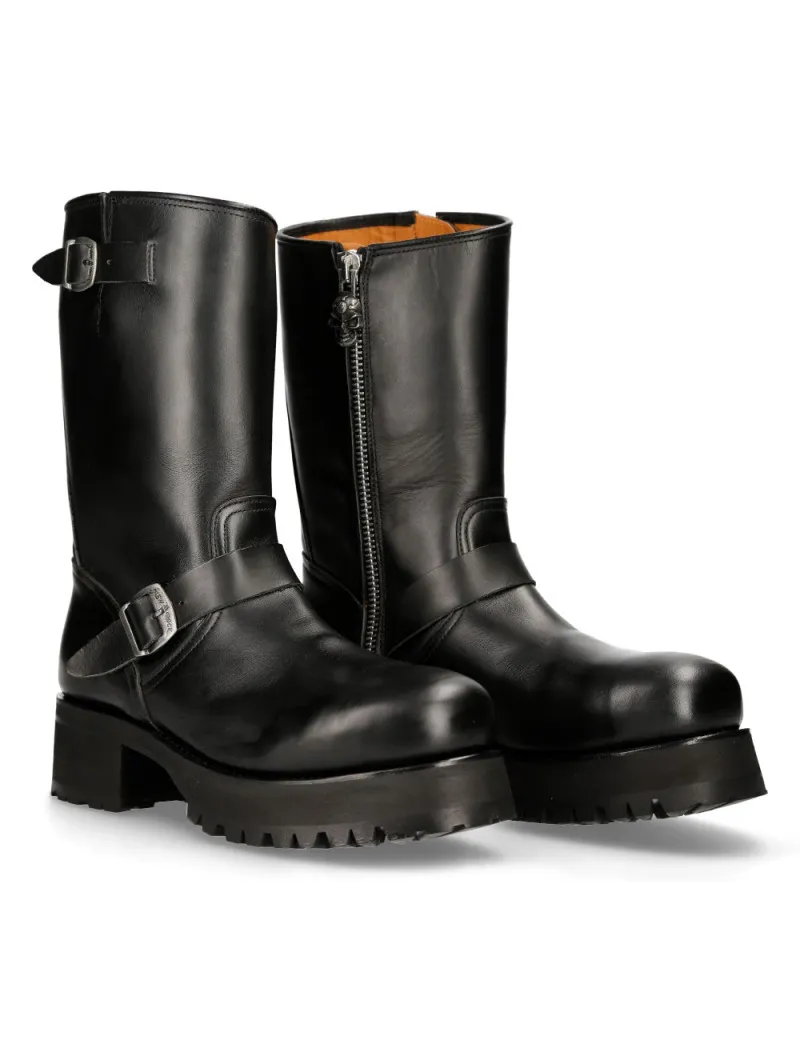 Botas moteras negras de piel para hombre