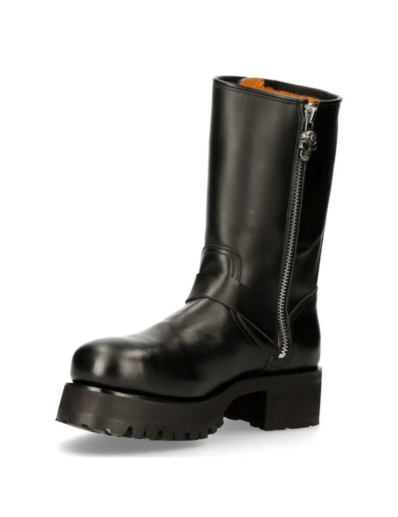 Botas moteras negras de piel para hombre