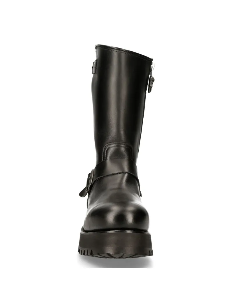 Botas moteras negras de piel para hombre