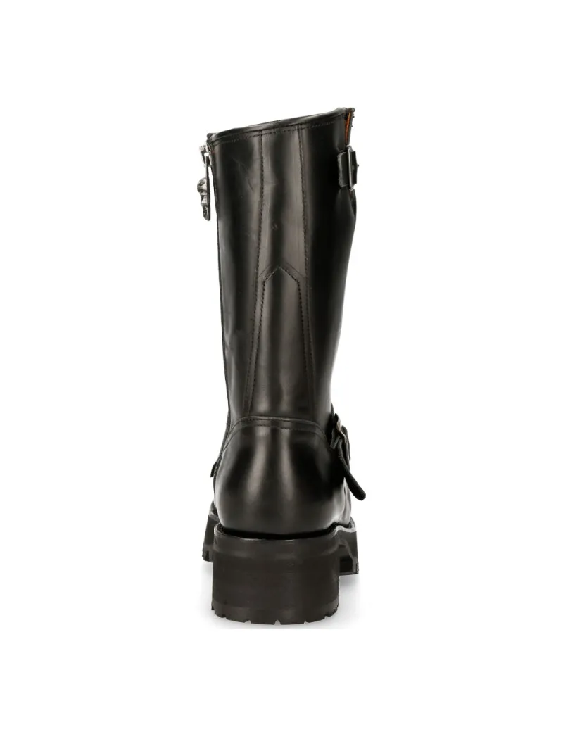 Botas moteras negras de piel para hombre
