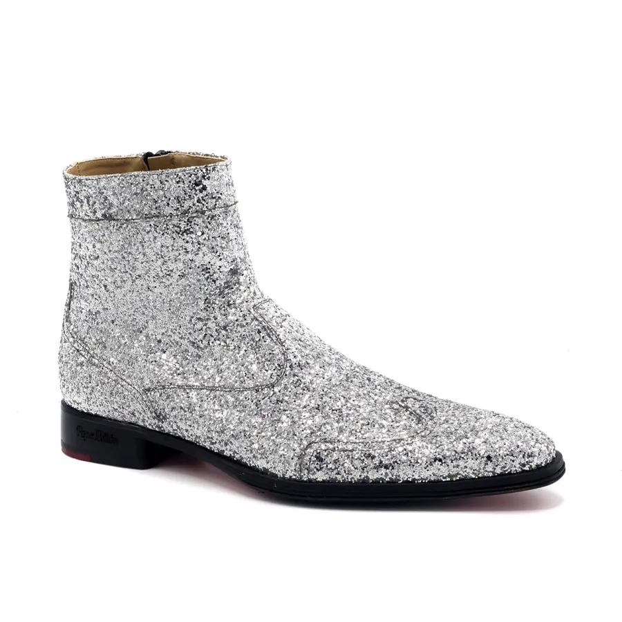 Botin hombre gliter plata
