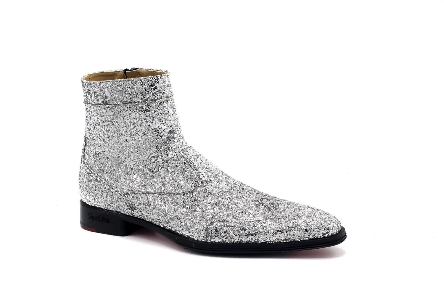 Botin hombre gliter plata

