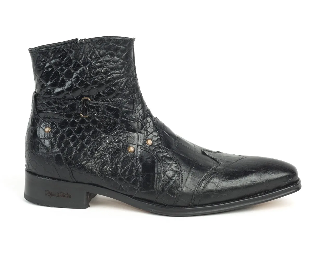 Botin hombre piel cocodrilo negro
