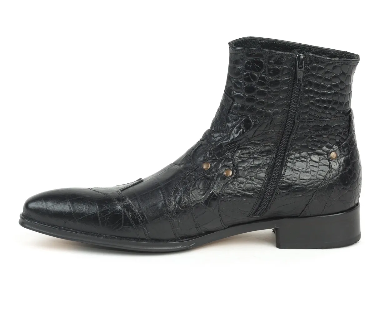 Botin hombre piel cocodrilo negro
