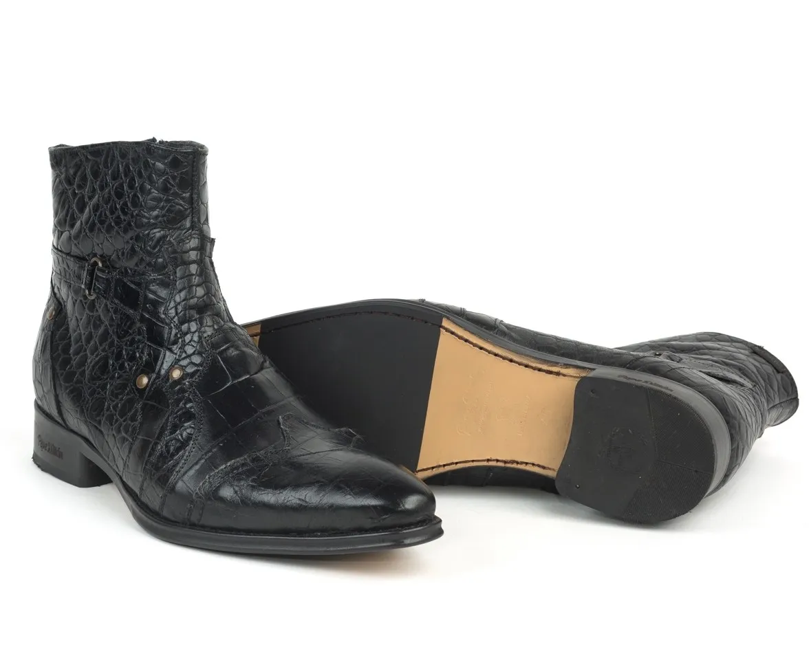 Botin hombre piel cocodrilo negro

