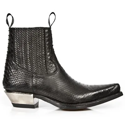 Botin hombre serpiente negro tacon acero
