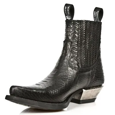 Botin hombre serpiente negro tacon acero
