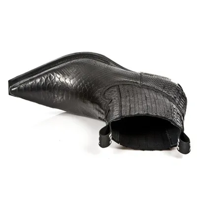 Botin hombre serpiente negro tacon acero
