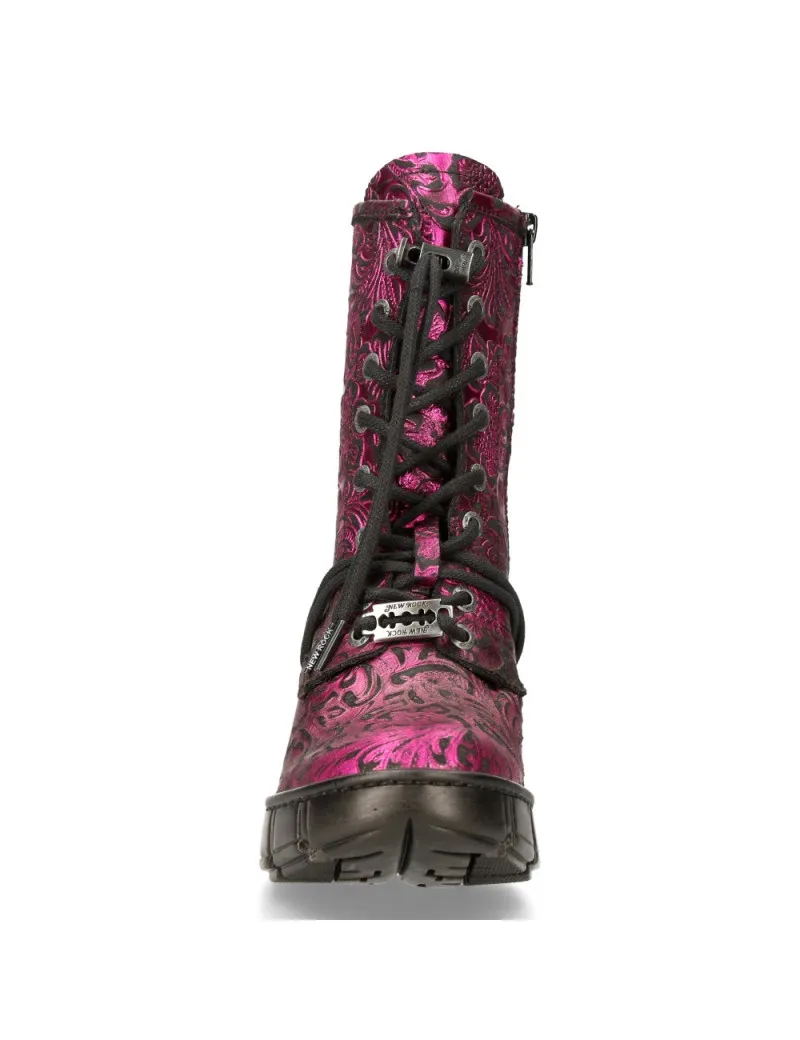 Botines mujer vintage flower veganos fucsia metal