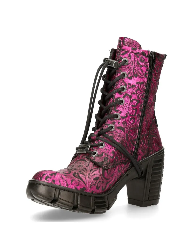 Botines mujer vintage flower veganos fucsia metal