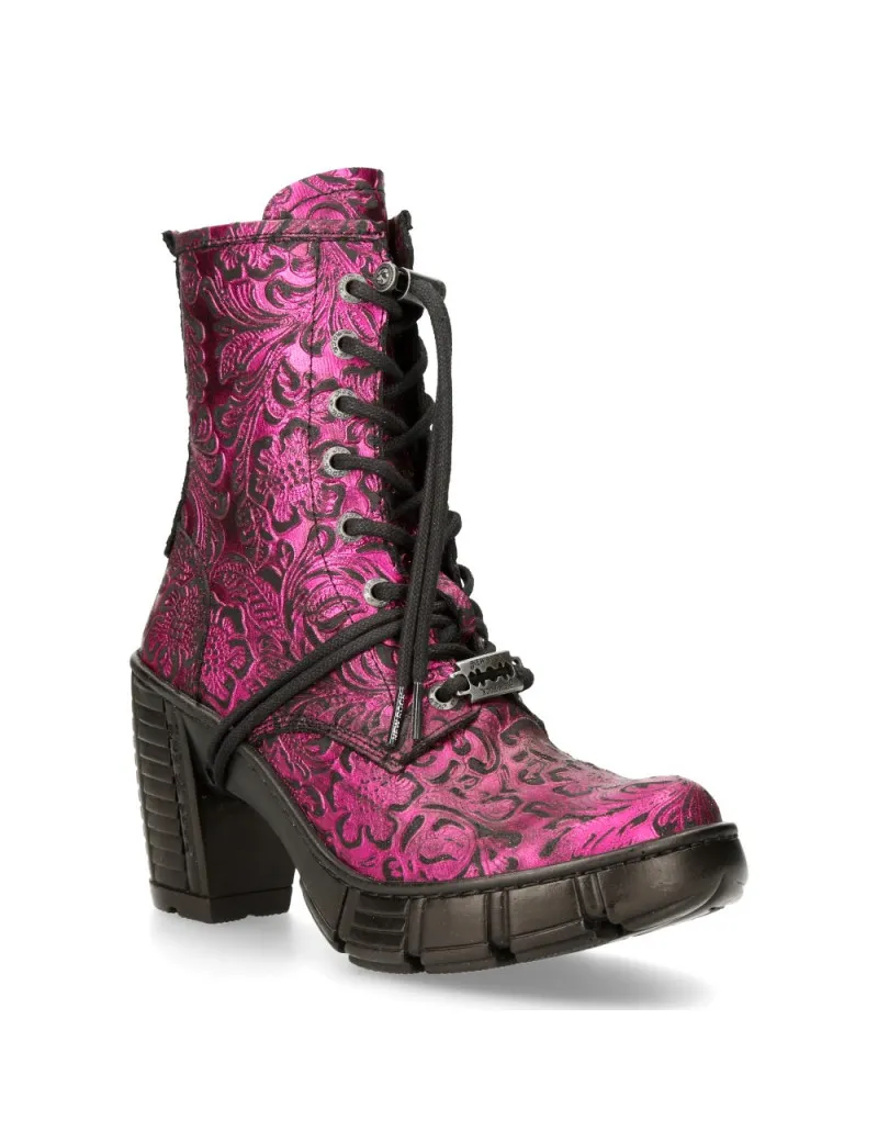Botines mujer vintage flower veganos fucsia metal