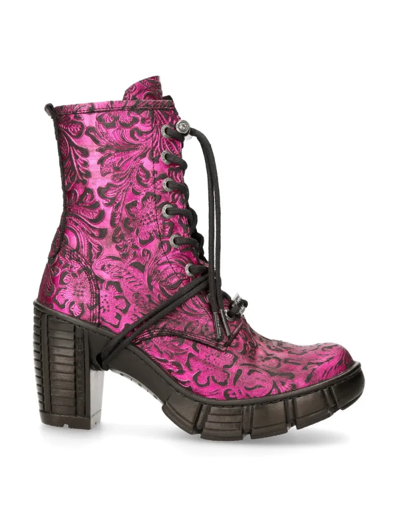 Botines mujer vintage flower veganos fucsia metal