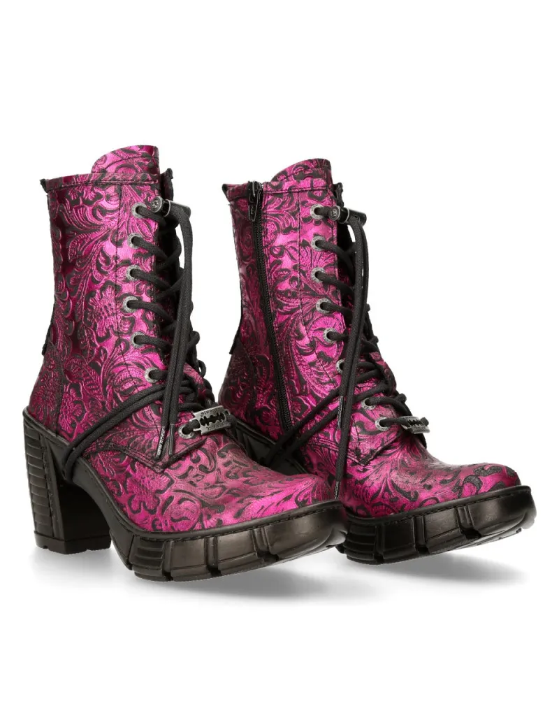 Botines mujer vintage flower veganos fucsia metal